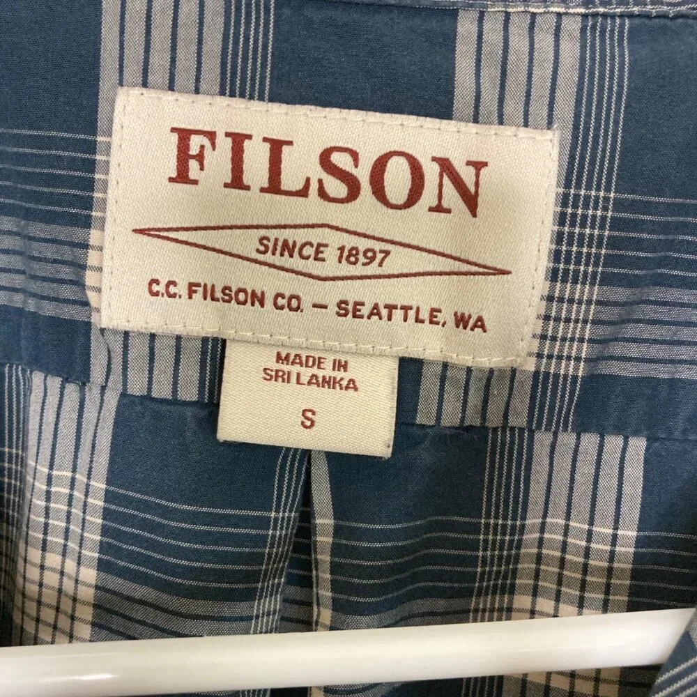 Filson Mens Small Blue Plaid Button-Up Long-Sleeve Shirt - Picture 3 of 10